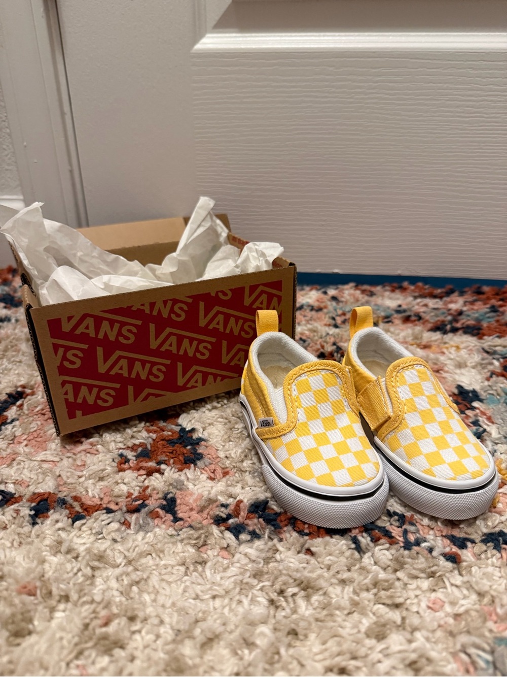 Vans Yellow Checkerboard Slip-On V - Toddler Size 2.5